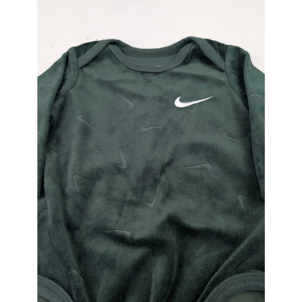 Nike Infant 6 Months Dark Green Velour Bodysuit - Stamped Logos
